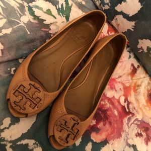 Tory Burch peep toe small wedge flat